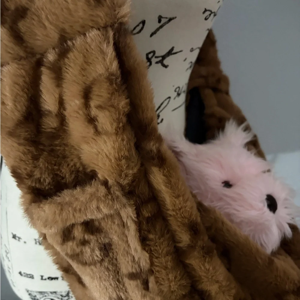Brown Faux Fur Scarf with Pink Dog Plush